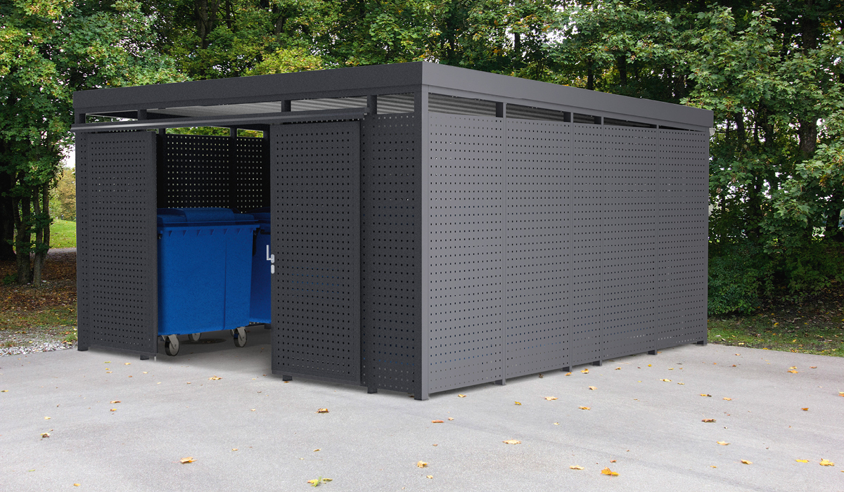 <b>Mülltonnen-Einhausung aus Quadratlochblech</b>