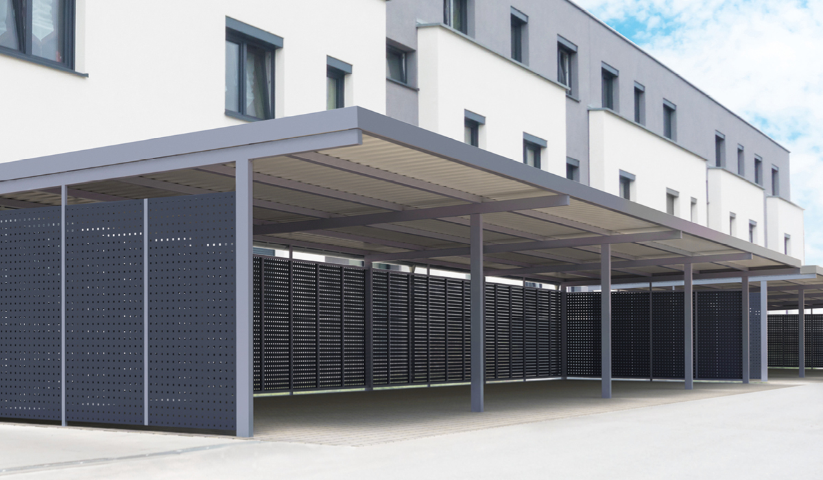 <b>Reihen-Carport aus Quadratlochblech</b>